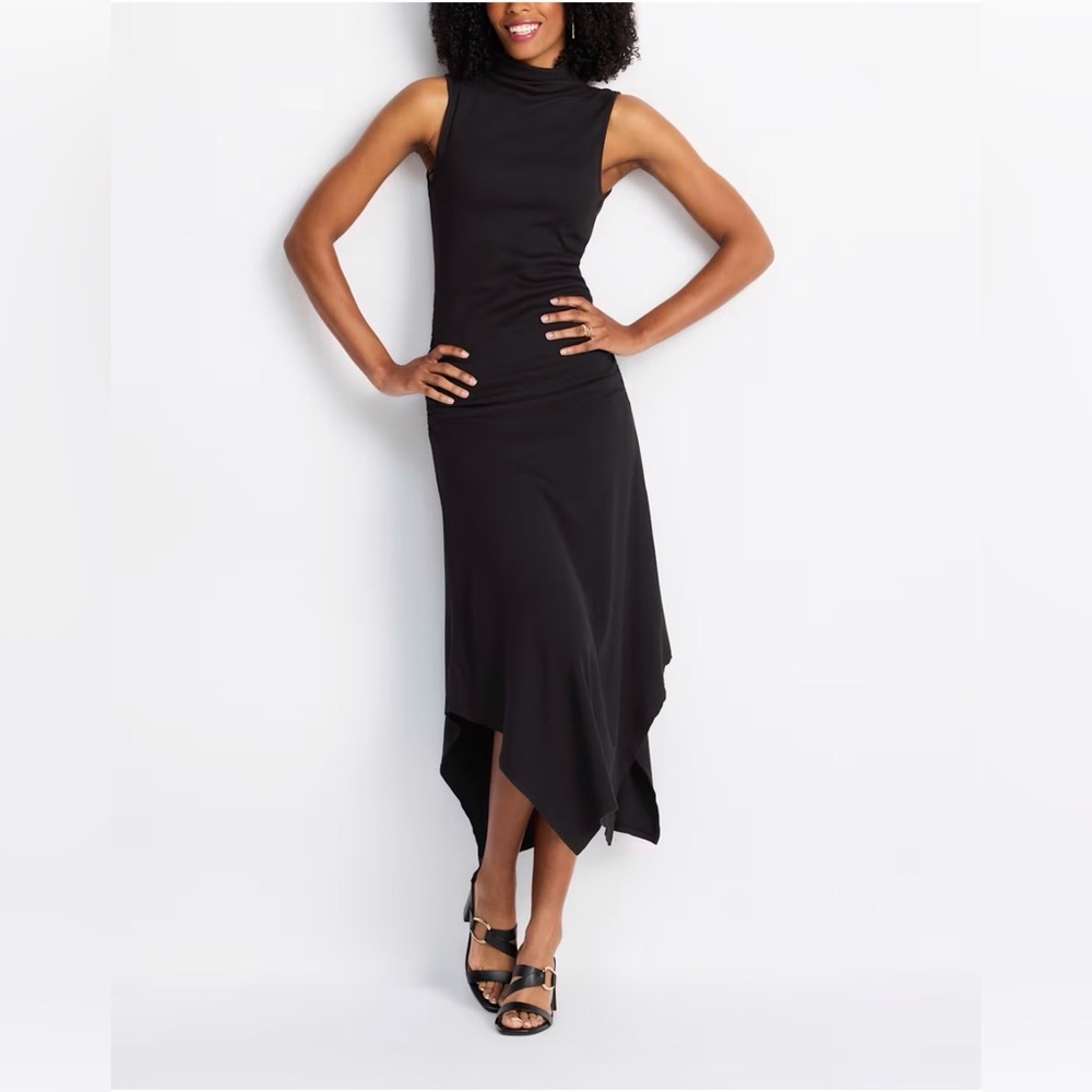 NWT Michael Stars black Nicola handkerchief midi dress ultra rib black Size LP